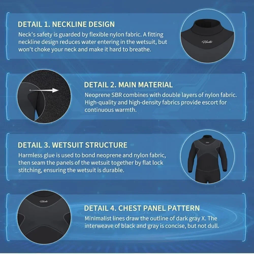 Hevto Wetsuits 3mm Neoprene Full Scuba Diving Suits Surfing Swimming Long Sleeve